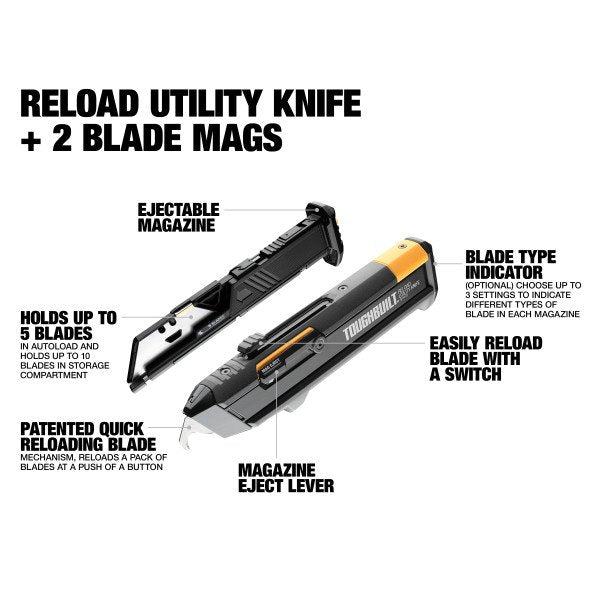 Toughbuilt Reload Utility Knife + 2 Blade Mags TB-H4S2-03
