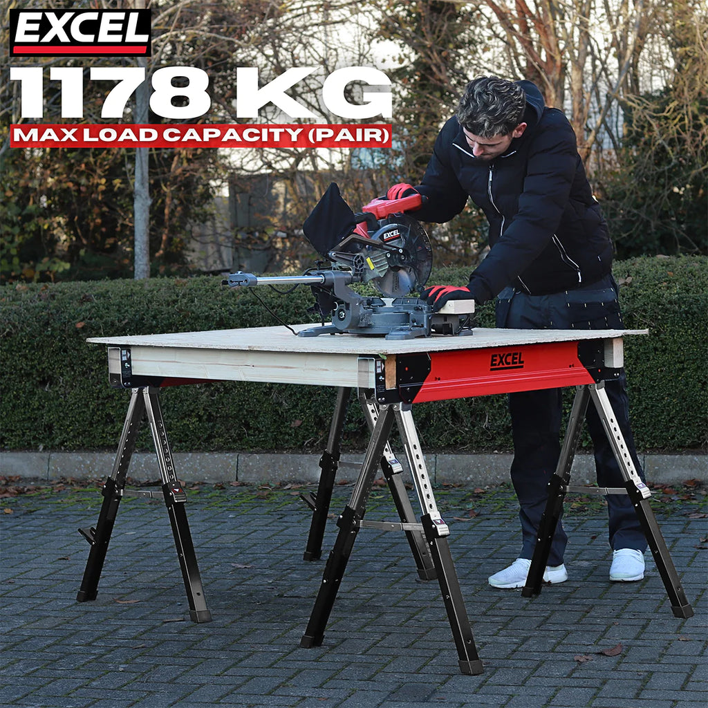 Excel Steel Sawhorse Adjustable Legs Twin Pack 1178Kg 6288