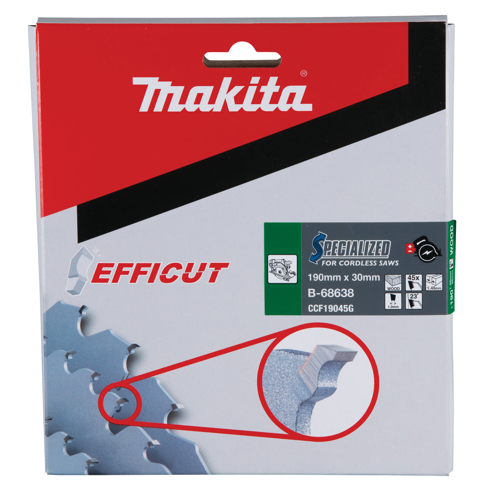 MAKITA Circular Saw Blade, Efficut, TCT, 190x30mm, 45T B-68638