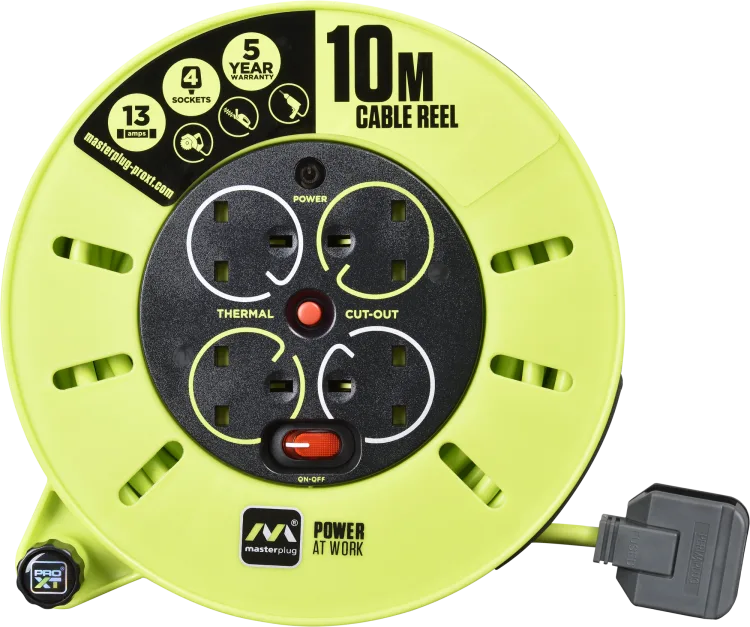 Masterplug  240v PRO-XT 13amp 10m 4 Gang Casette Reel extension lead CMU10134SL-PX