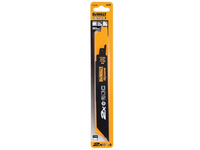 Dewalt DT2408L-QZ 2X Life Metal Reciprocating Blade 203mm x 14/18 TPI Pack of 5