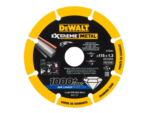 Dewalt DT40251-QZ Extreme Diamond Metal Cutting Disc 115 x 22.23 x 1.3mm