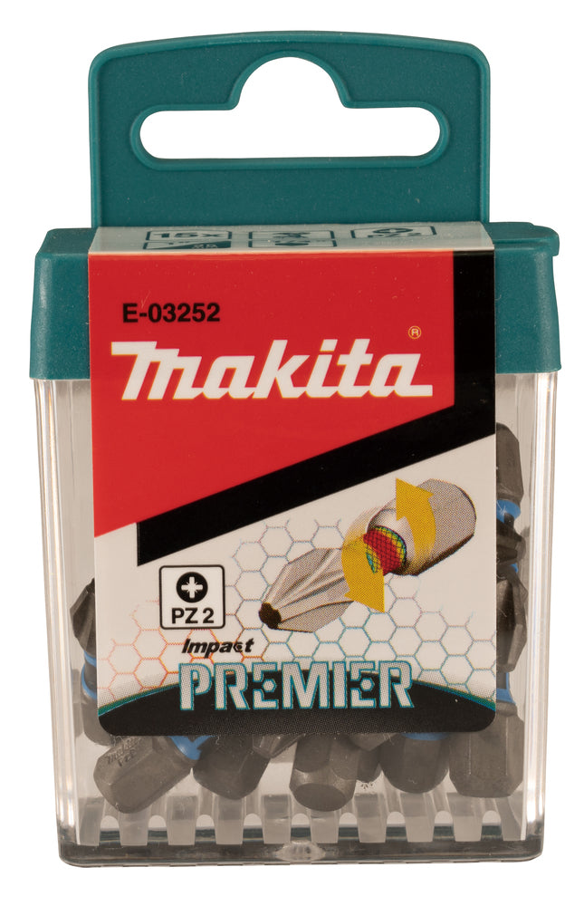 Makita Torsion screw bit set Impact Premier, PZ2, 25 mm, 1/4", 15 pcs E-03252