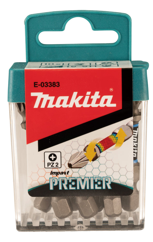 Makita Torsion screw bit set Impact Premier, PZ2, 50 mm, 1/4", 10 pcs E-03383