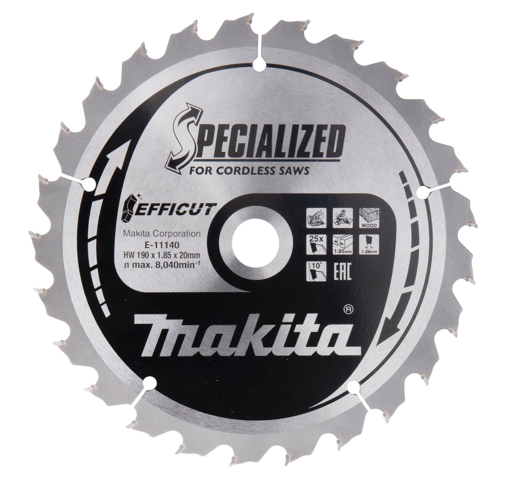 MAKITA Circular Saw Blade, Efficut T.C.T, 190 x 20 mm, 25T E-11140