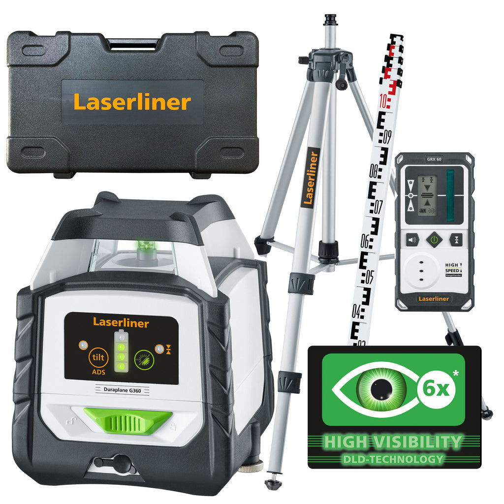 Laserliner Duraplane G360 kit inc Tripod + Staff + Case + Laser Receiver 052.555A