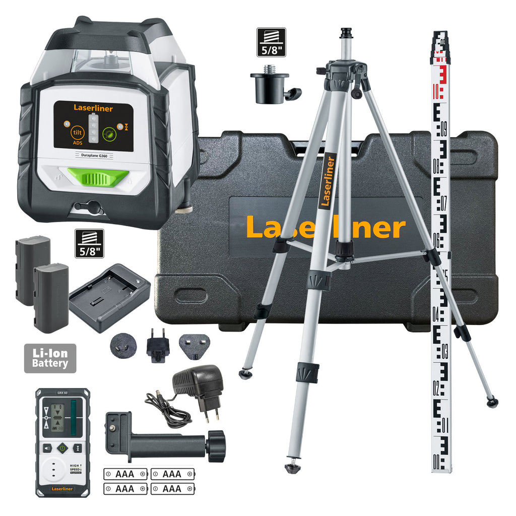 Laserliner Duraplane G360 kit inc Tripod + Staff + Case + Laser Receiver 052.555A