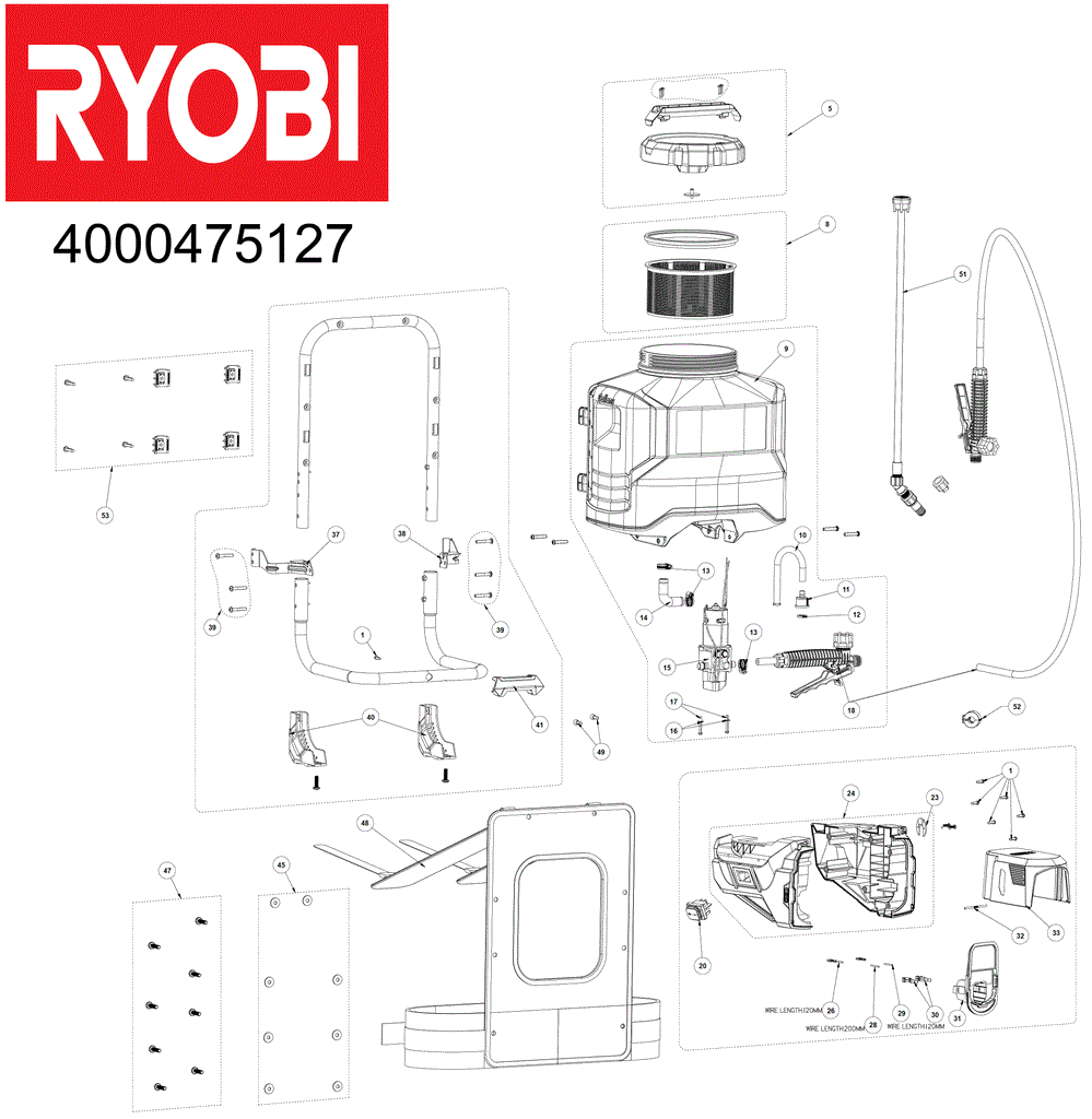 Ryobi RY18BPSA 18V Backpack Sprayer spare parts