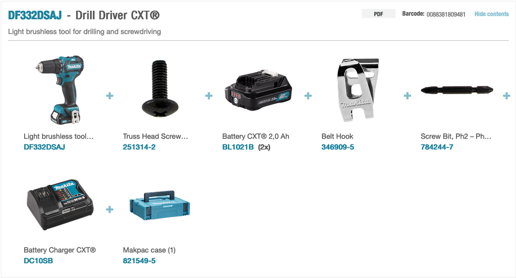 Makita 12v Max CXT Cordless Brushless Drill Driver kit Inc 2x 2.0Ah Batts DF332DSAJ