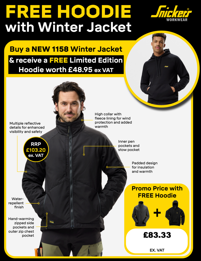 Snickers 1158 AllroundWork Winter Jacket black + FREE hoodie!