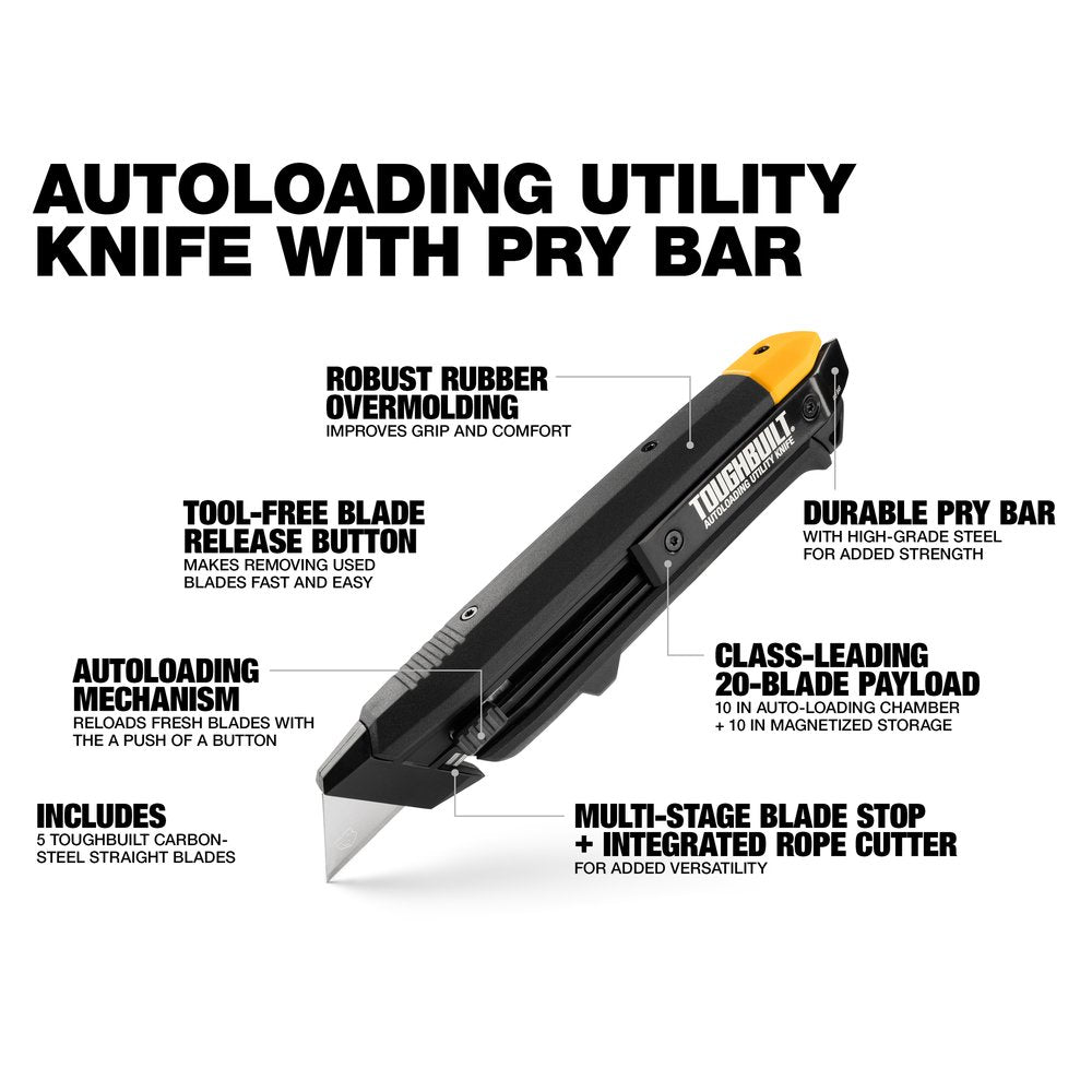 Toughbuilt Auto-loading Utility Knife with Pry Bar TB-H4-10-A