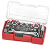 Teng tools TJ1419 1/4" Socket Set 6 pt With Belt Clip 19 Pieces