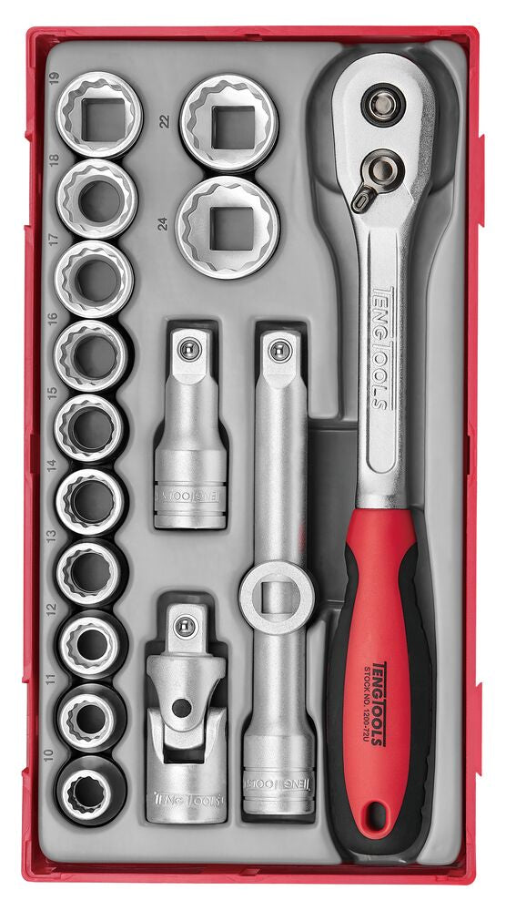 Teng tools TT1218 1/2" Socket Set 12 pt TT1 17 Pieces