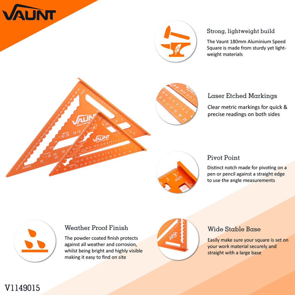 Vaunt 180mm & 300mm Aluminium Rafters Metric Speed Square Set V1149015