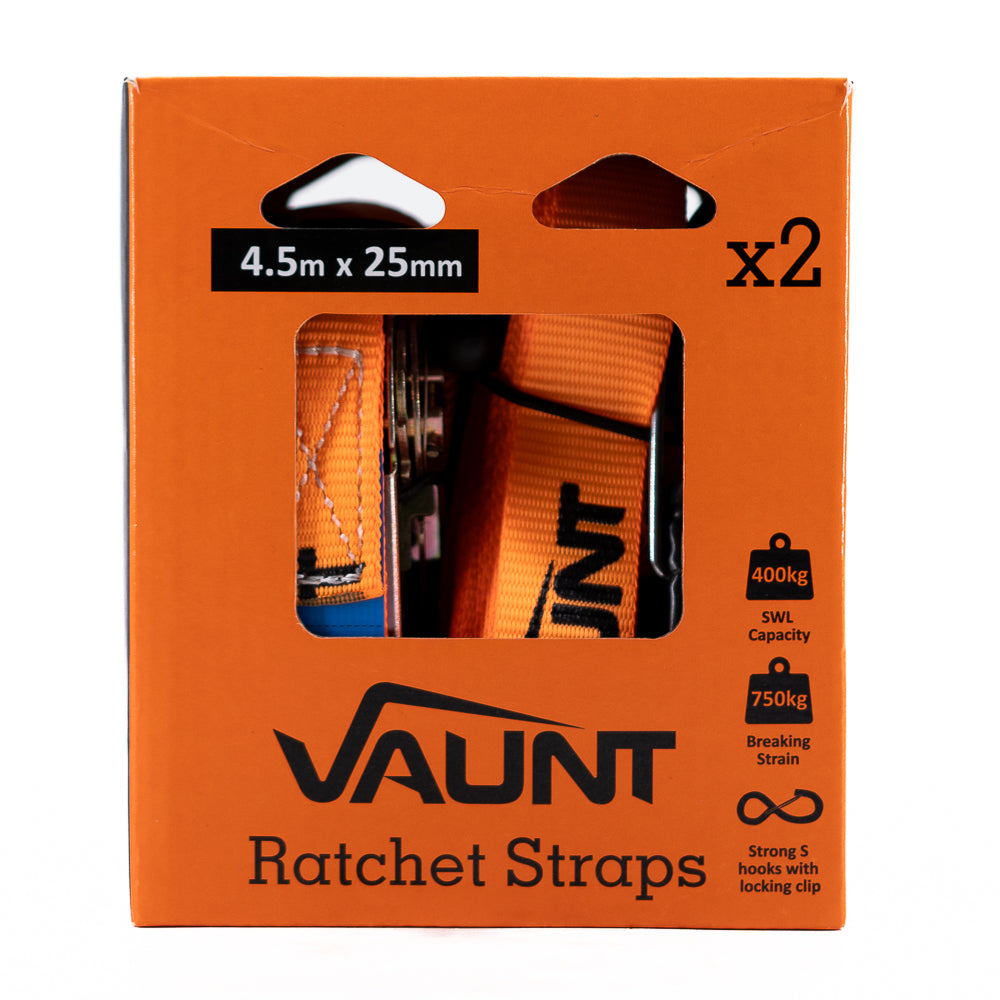 Vaunt 4.5m x 25mm Heavy Duty Ratchet Strap – Pack of 2 V1425020