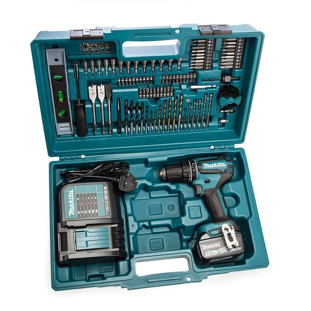 Makita DHP485STX5 18v LXT Combi Drill inc 1x 5.0Ah Batt, charger & 101 Pc Accessory Case