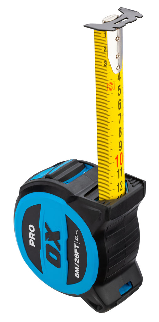 OX Pro 8m/26ft Tuff Blade Tape Measure – Magnetic Dual Hook & 32mm Wide Blade OX-P506408