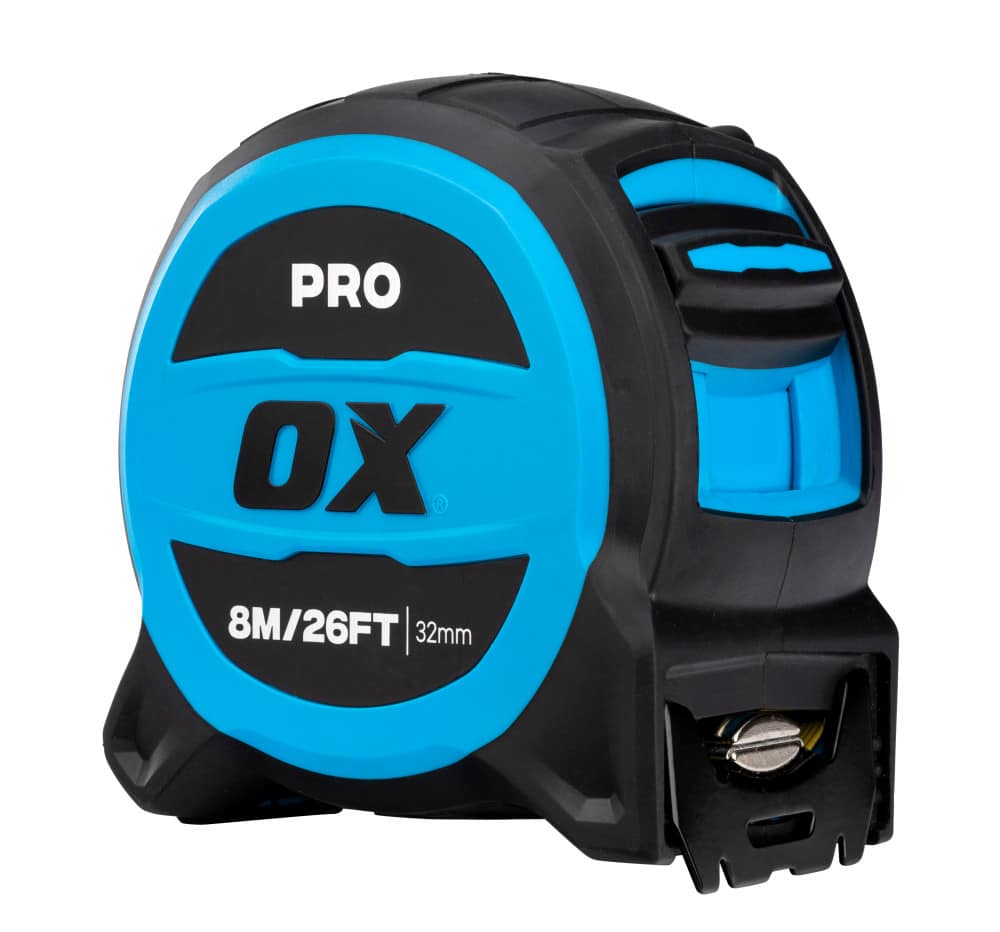 OX Pro 8m/26ft Tuff Blade Tape Measure – Magnetic Dual Hook & 32mm Wide Blade OX-P506408