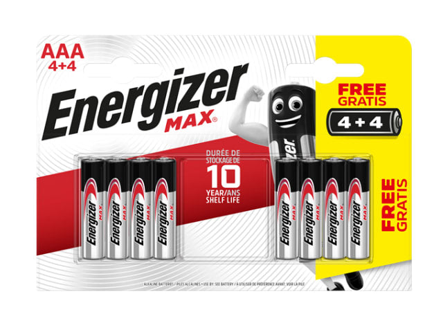 Energizer MAX® AAA Alkaline Batteries (Pack 4 + 4 FREE) XMS22BATTAAA