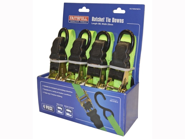 Faithfull Ratchet straps set Tie-Down Set, 4 Piece FAITDRATSET4